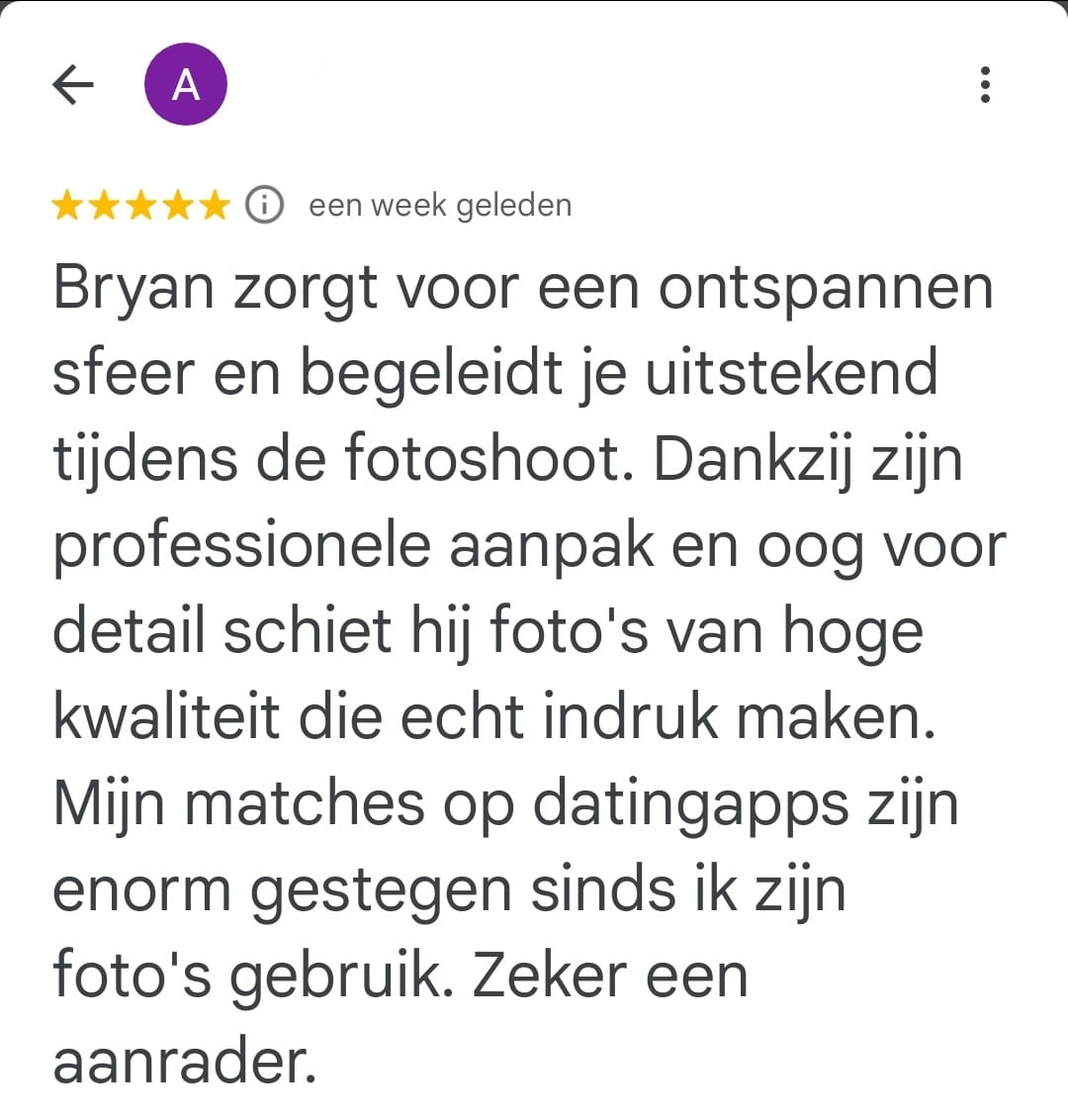 Een tweede Google Review van een blije klant van DateFoto